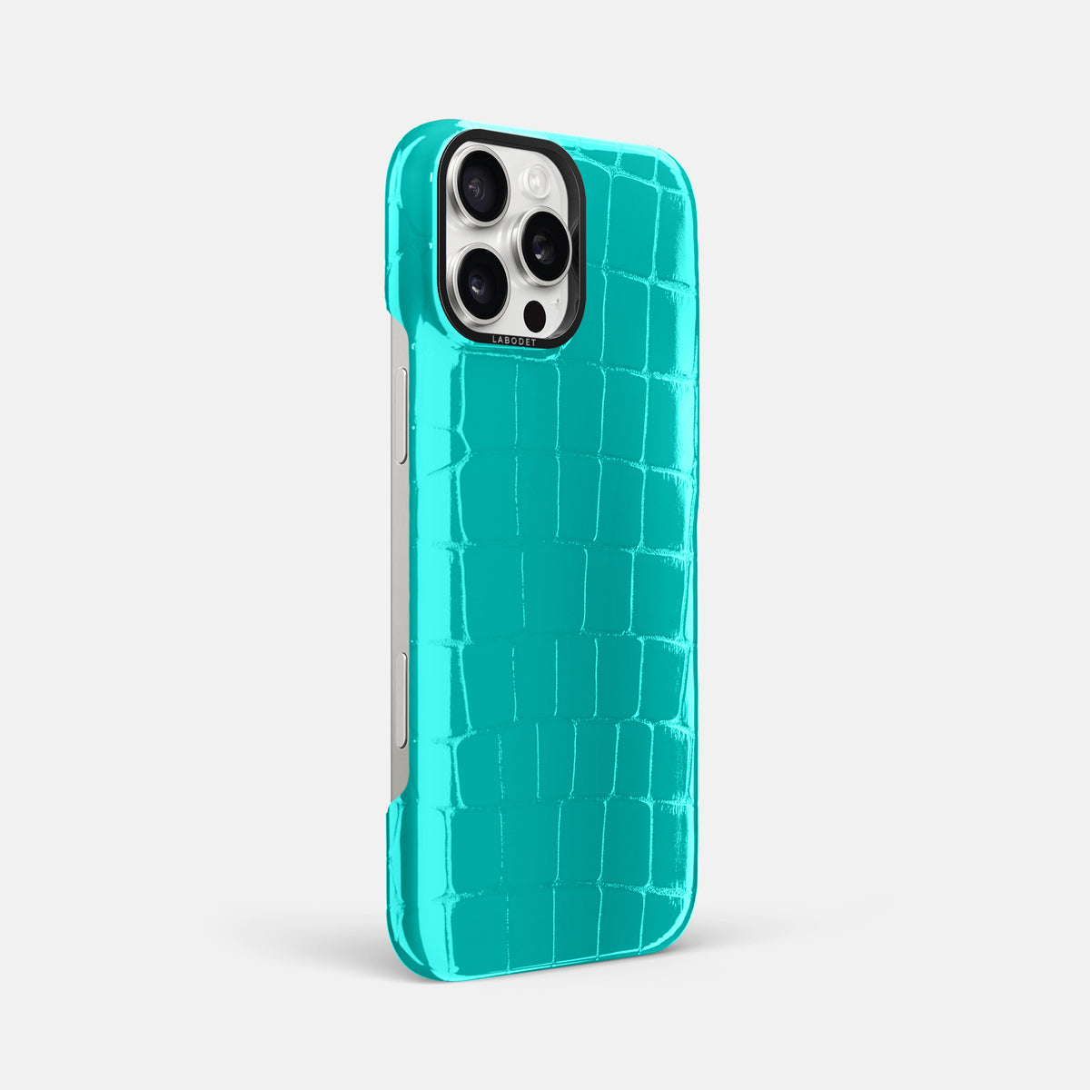 Mint iPhone 16 Pro Max Classic Case Shiny Alligator with Black Metal -2 | Mint-Black