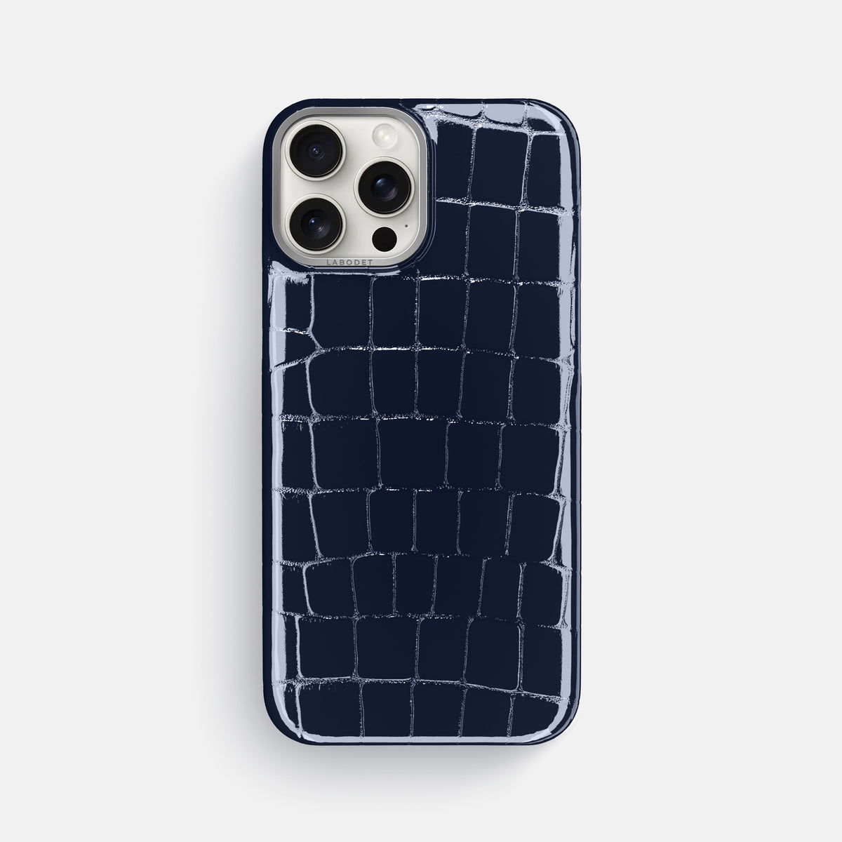 Navy-Blue iPhone 16 Pro Max Classic Case Shiny Alligator with Steel Metal -1 | Navy-Blue-Steel