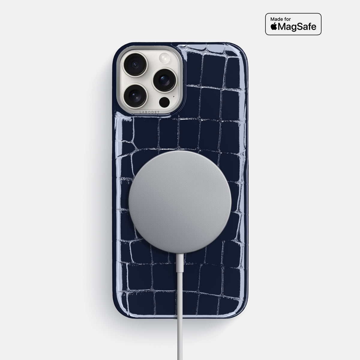 Navy-Blue iPhone 16 Pro Max Classic Case Shiny Alligator with Steel Metal -5 | Navy-Blue-Steel