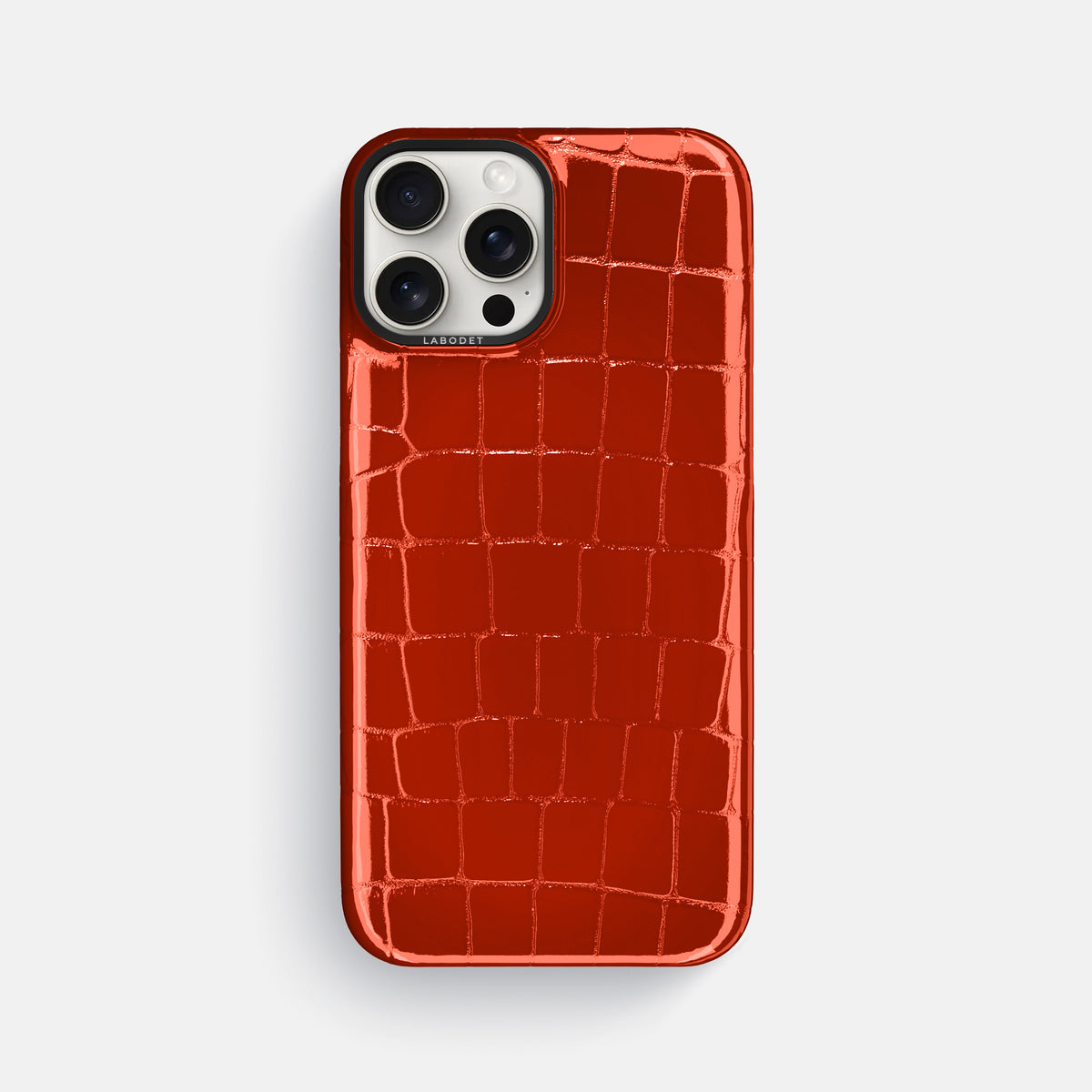 Orange iPhone 16 Pro Max Classic Case Shiny Alligator with Black Metal -1 | Orange-Black