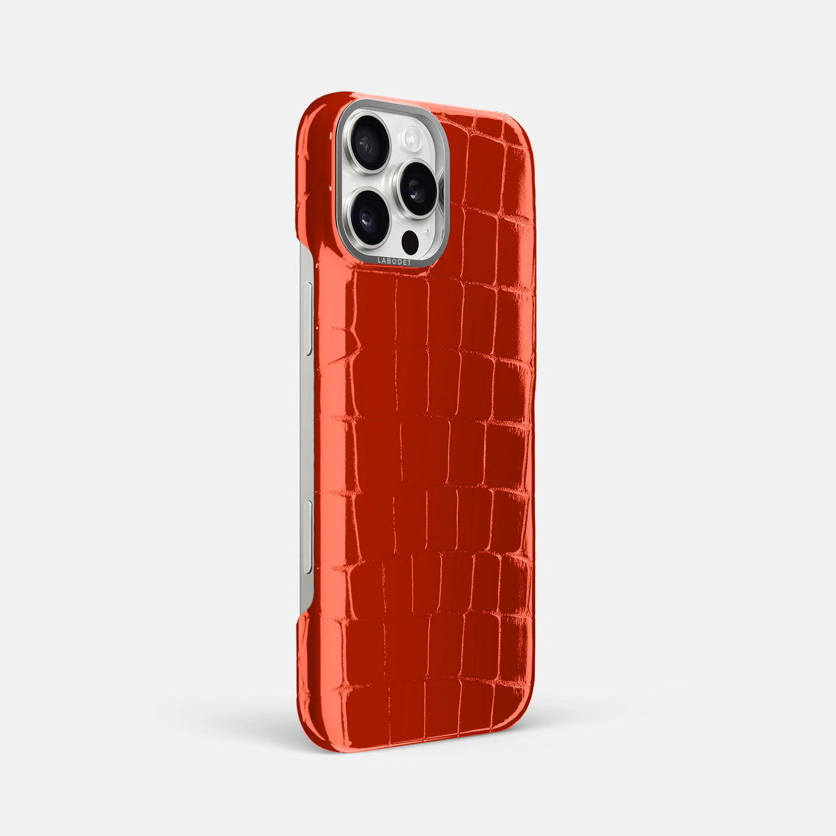 Orange iPhone 16 Pro Max Classic Case Shiny Alligator with Steel Metal -2 | Orange-Steel