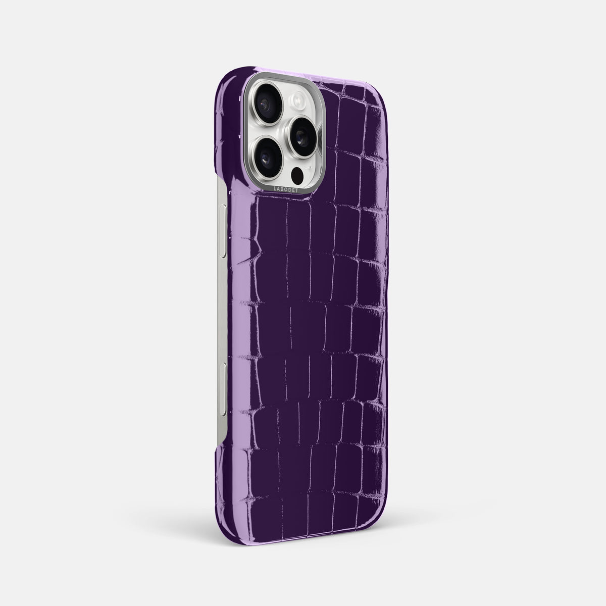 Purple iPhone 16 Pro Max Classic Case Shiny Alligator with Steel Metal -2 | Purple-Steel