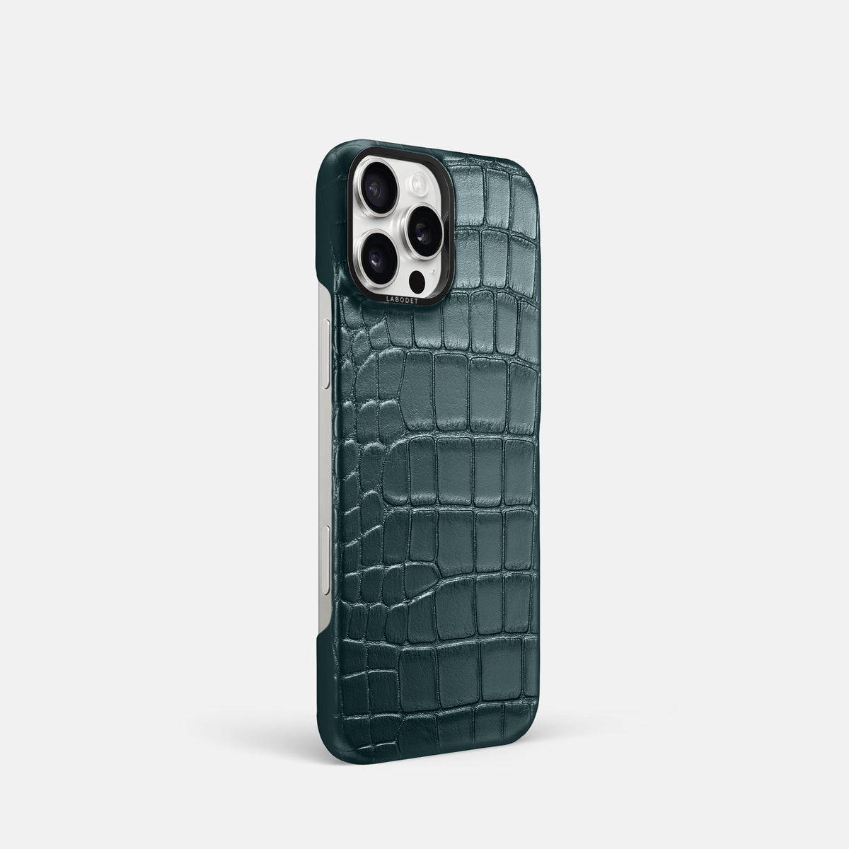 Metallic-Blue iPhone 16 Pro Classic Case Alligator with Black Metal -2 | Metallic-Blue-Black