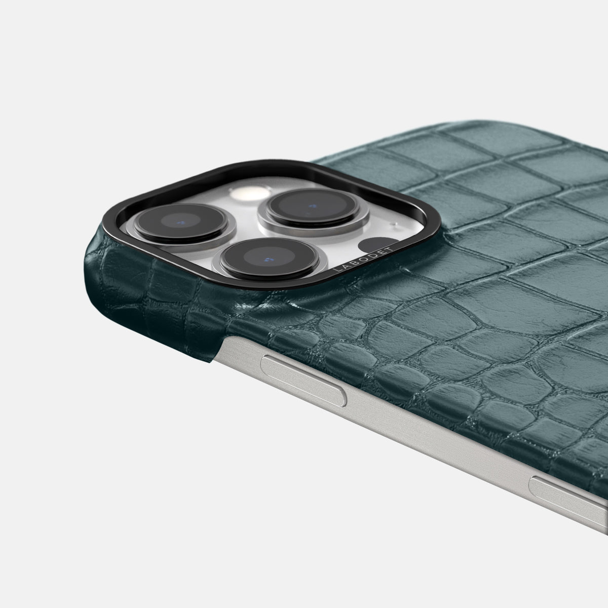 Metallic-Blue iPhone 16 Pro Classic Case Alligator with Black Metal -6 | Metallic-Blue-Black