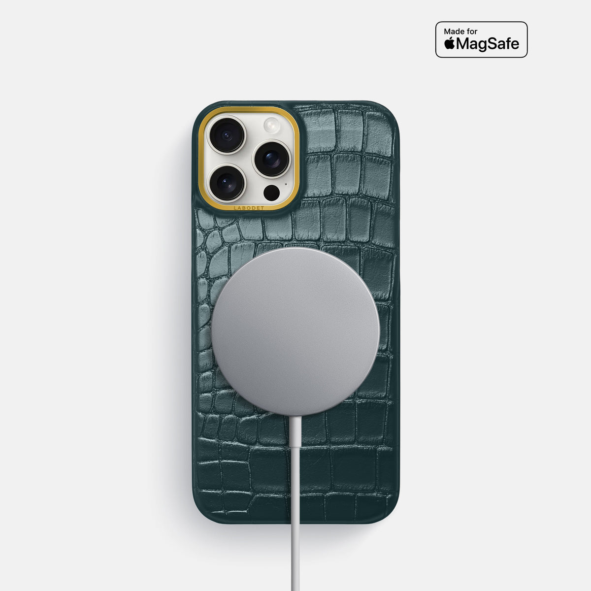 Metallic-Blue iPhone 16 Pro Classic Case Alligator with Gold Metal -5 | Metallic-Blue-Gold