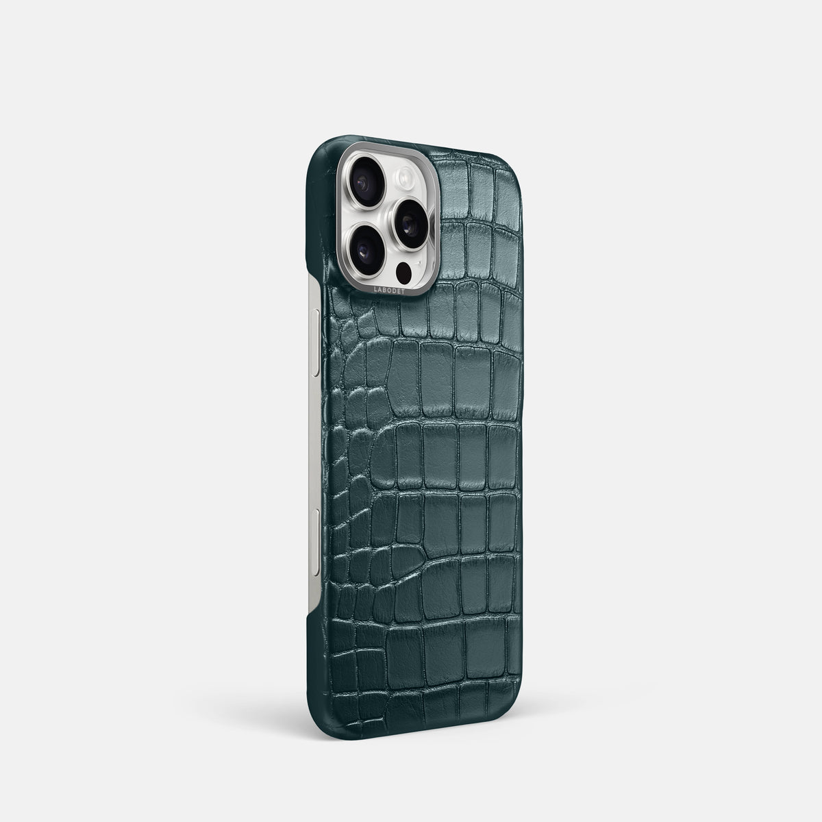 Metallic-Blue iPhone 16 Pro Classic Case Alligator with Steel Metal -2 | Metallic-Blue-Steel