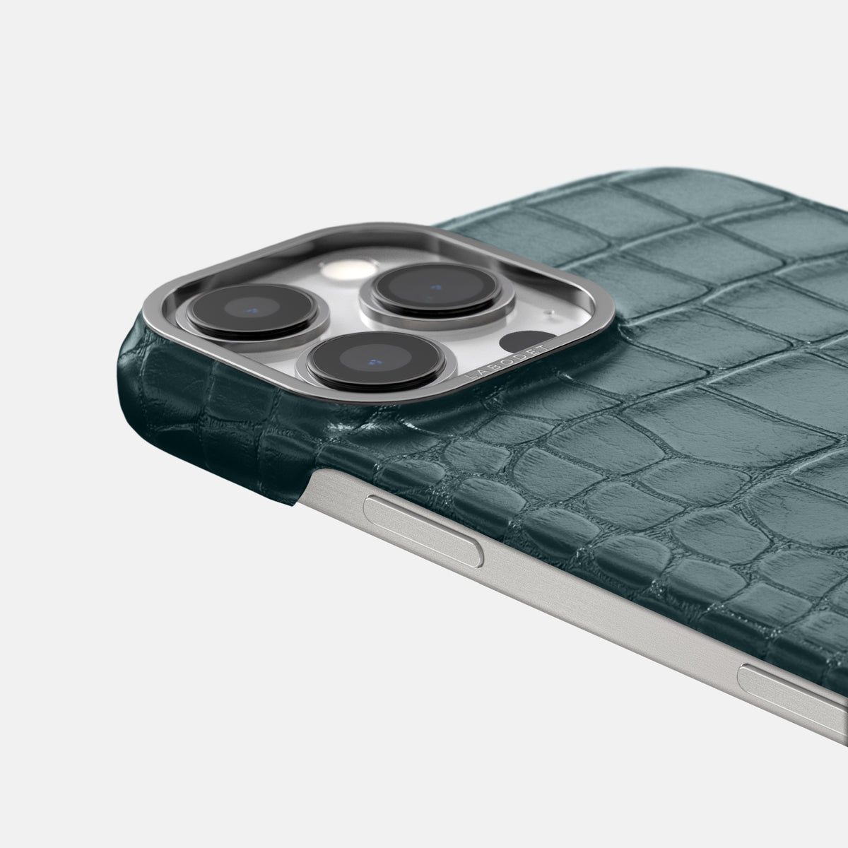 Metallic-Blue iPhone 16 Pro Classic Case Alligator with Steel Metal -6 | Metallic-Blue-Steel