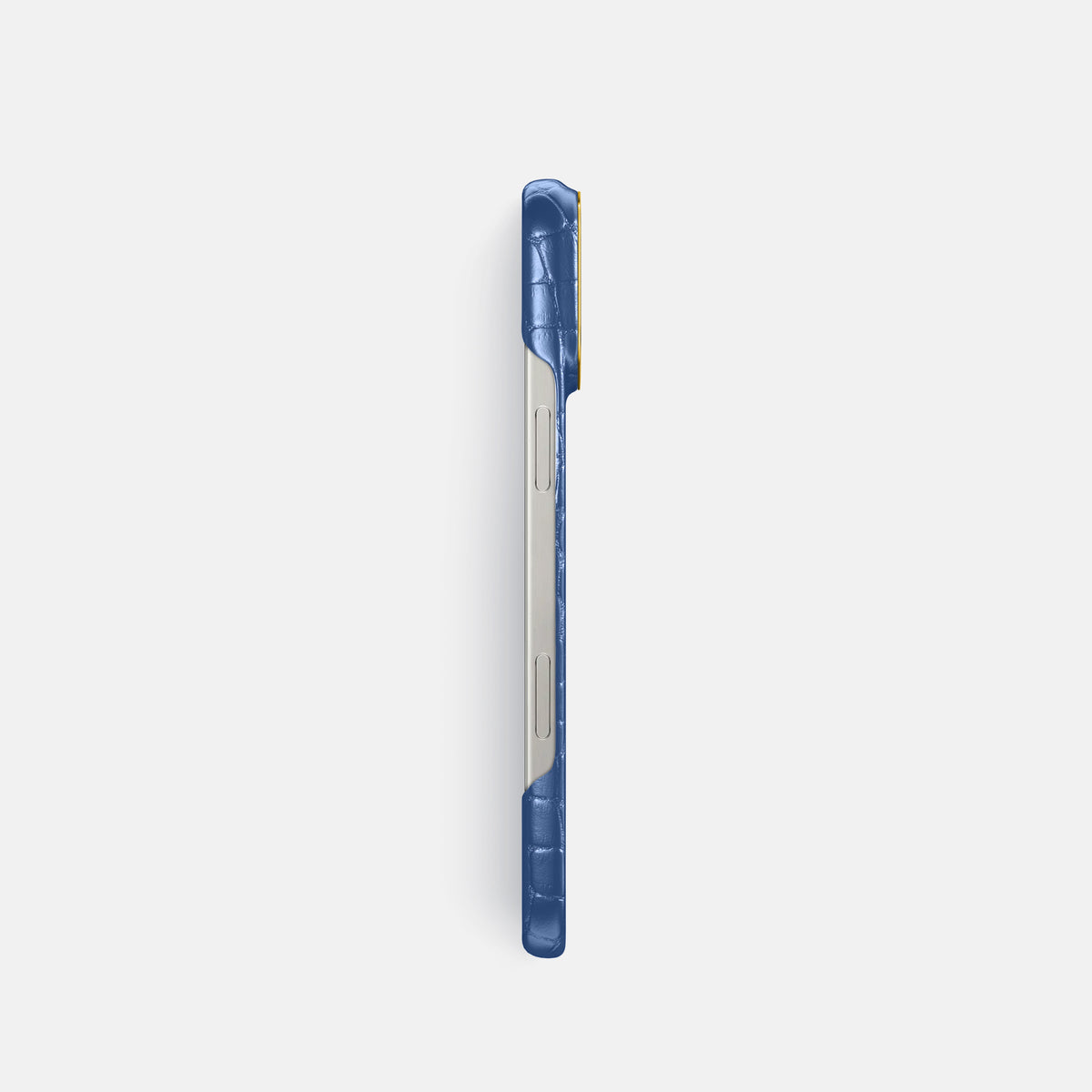 Pearlized-Blue iPhone 16 Pro Classic Case Alligator with Gold Metal -3 | Pearlized-Blue-Gold