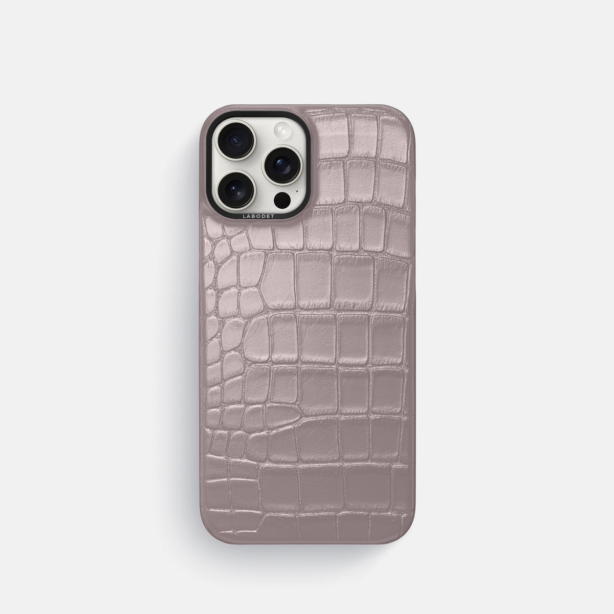 Pearlized-Pink iPhone 16 Pro Classic Case Alligator with Black Metal -1 | Pearlized-Pink-Black