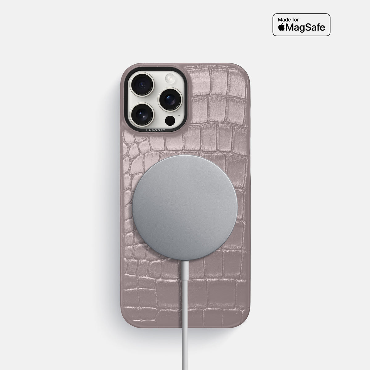 Pearlized-Pink iPhone 16 Pro Classic Case Alligator with Black Metal -5 | Pearlized-Pink-Black