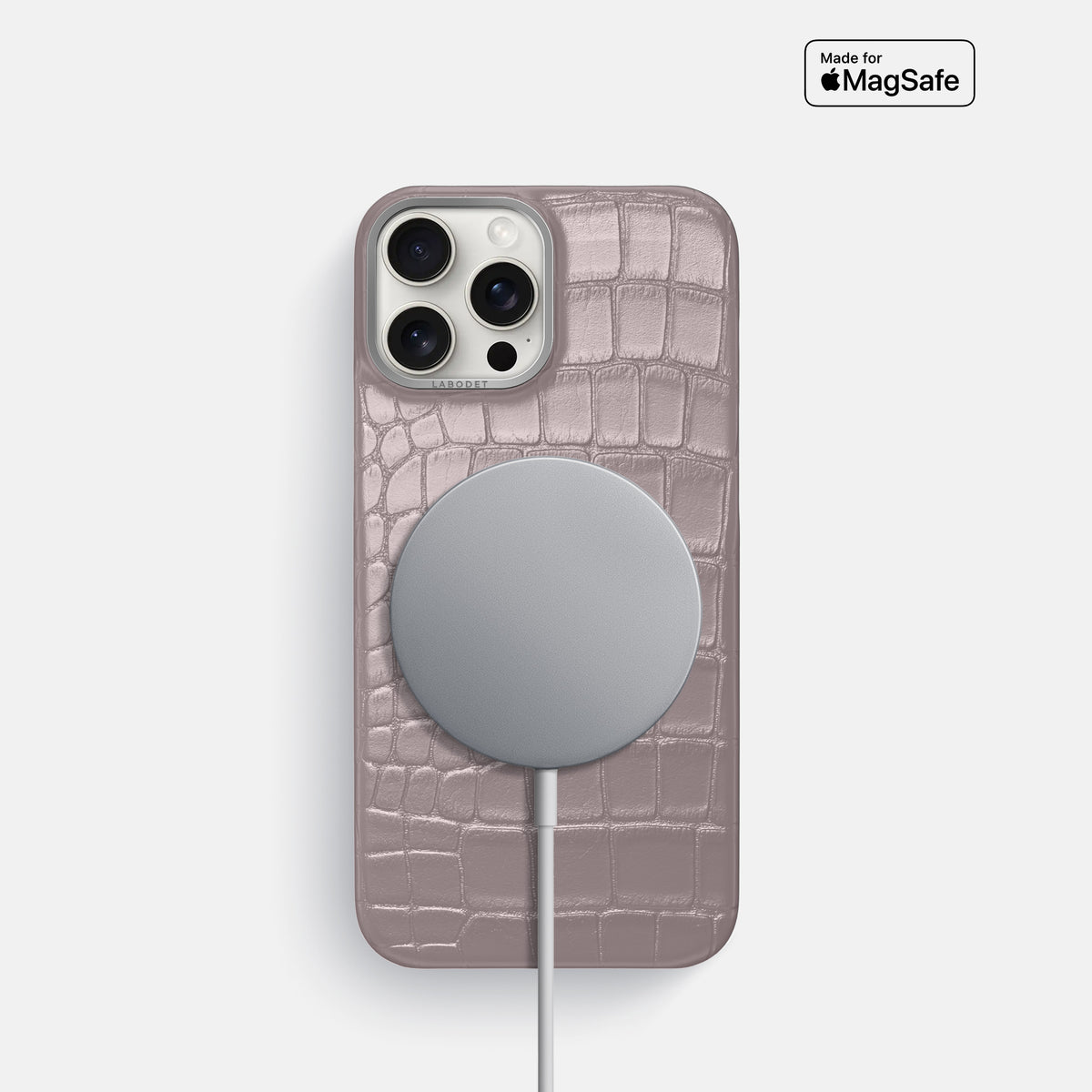 Pearlized-Pink iPhone 16 Pro Classic Case Alligator with Steel Metal -5 | Pearlized-Pink-Steel