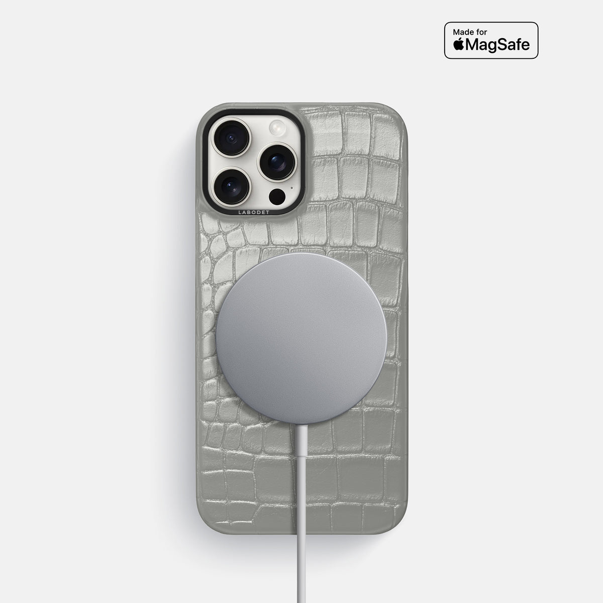 Pearlized-White iPhone 16 Pro Classic Case Alligator with Black Metal -5 | Pearlized-White-Black