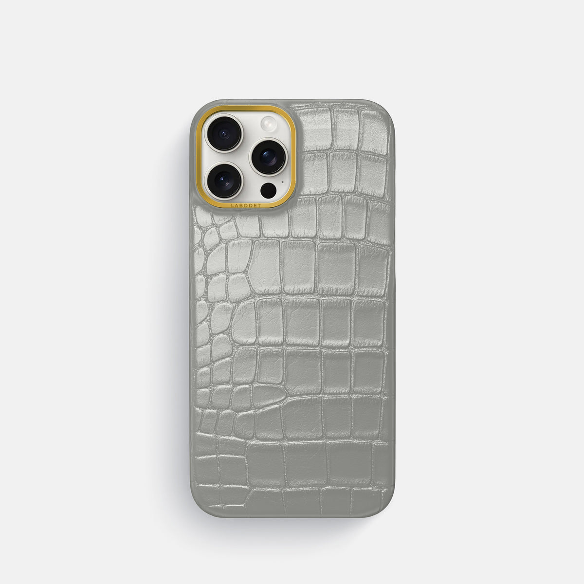Pearlized-White iPhone 16 Pro Classic Case Alligator with Gold Metal -1 | Pearlized-White-Gold