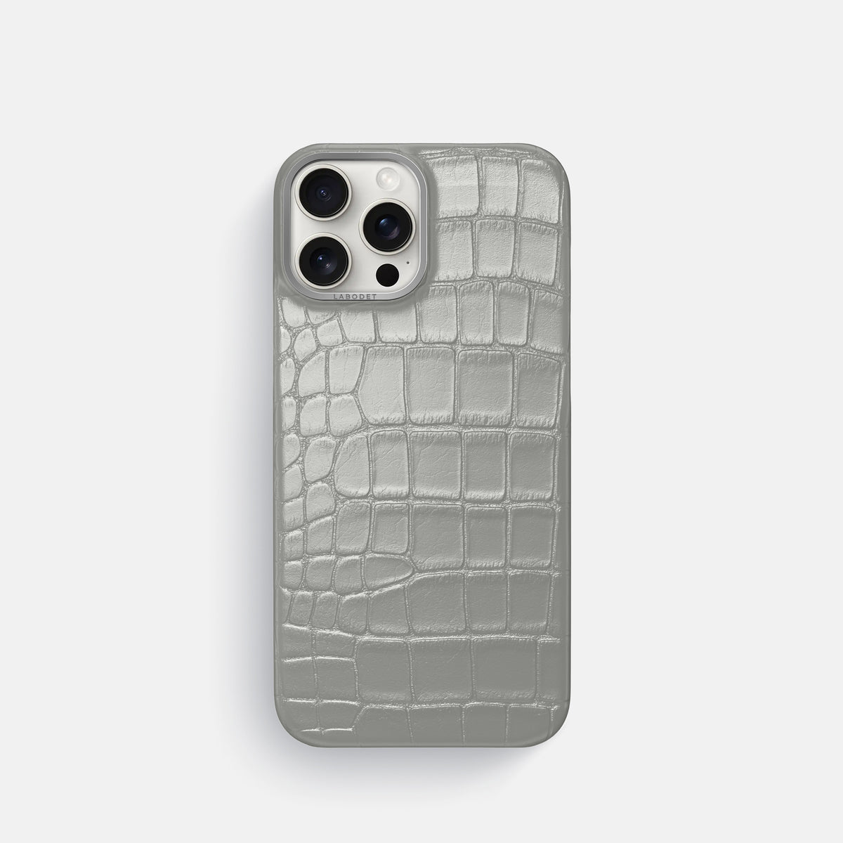 Pearlized-White iPhone 16 Pro Classic Case Alligator with Steel Metal -1 | Pearlized-White-Steel