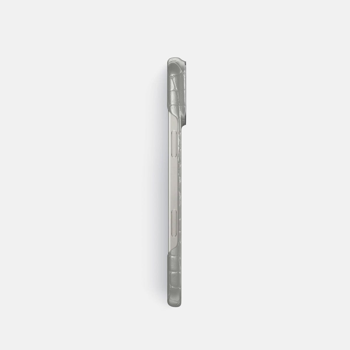 Pearlized-White iPhone 16 Pro Classic Case Alligator with Steel Metal -3 | Pearlized-White-Steel