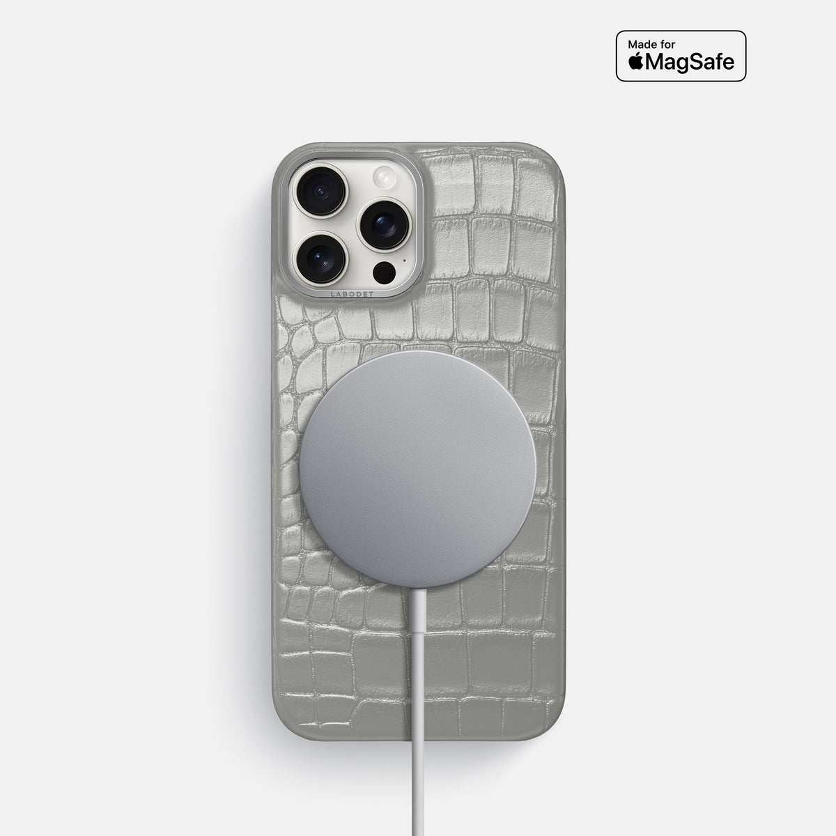 Pearlized-White iPhone 16 Pro Classic Case Alligator with Steel Metal -5 | Pearlized-White-Steel