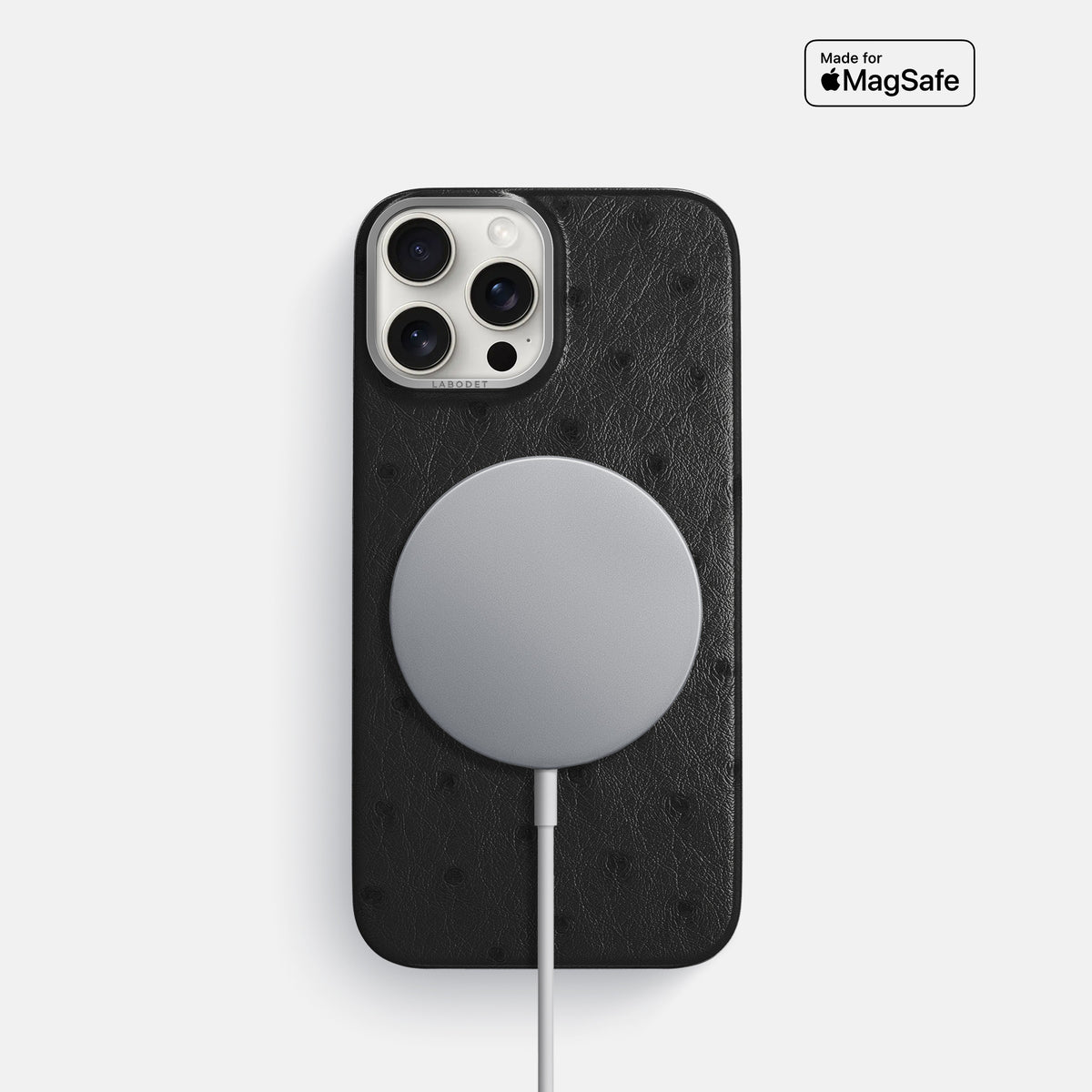 Black iPhone 16 Pro Classic Case Ostrich with Steel Metal -5 | Black-Steel