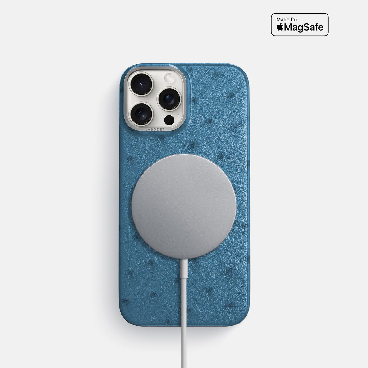 Blue-Jeans iPhone 16 Pro Classic Case Ostrich with Steel Metal -5 | Blue-Jeans-Steel