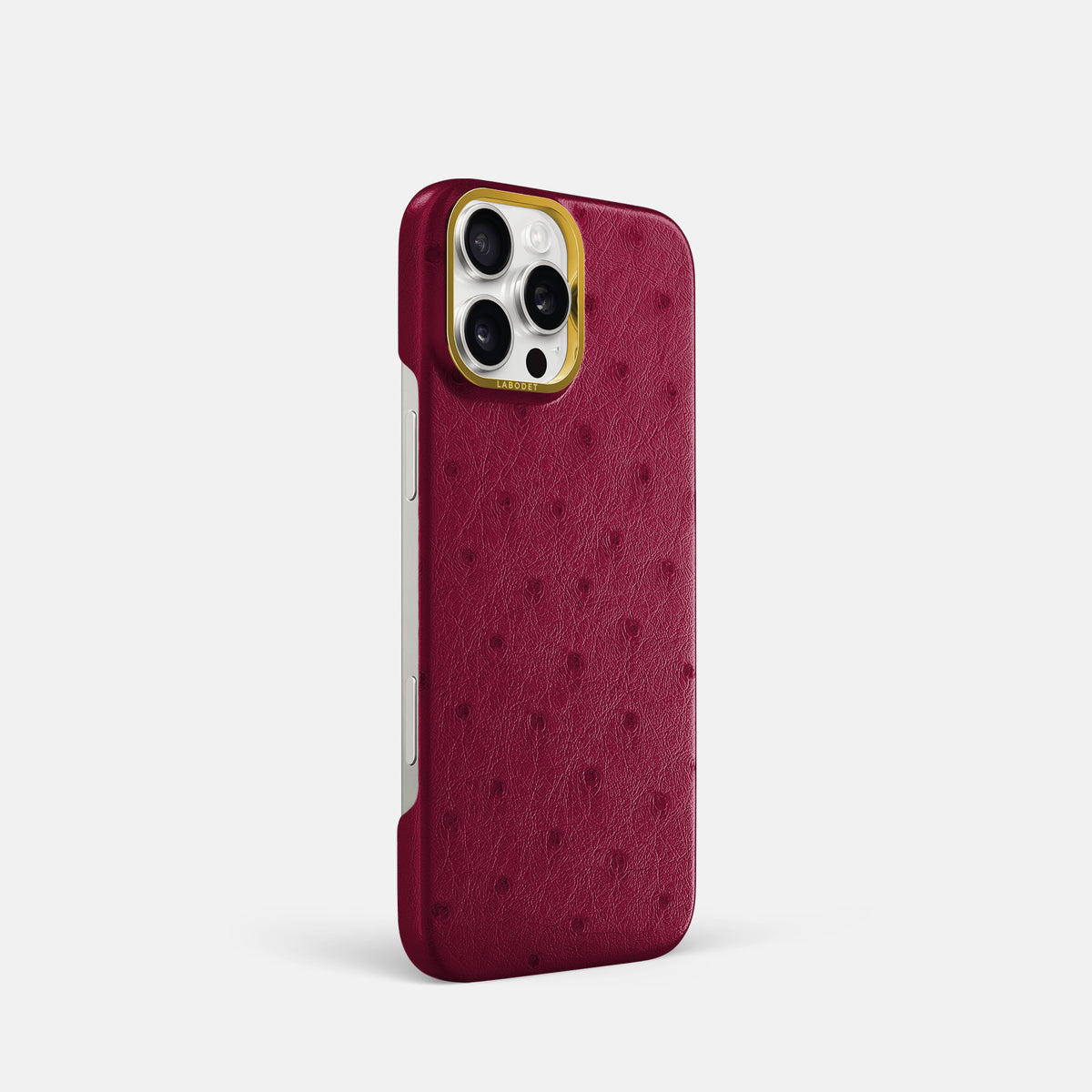Bordeaux iPhone 16 Pro Classic Case Ostrich with Gold Metal -2 | Bordeaux-Gold