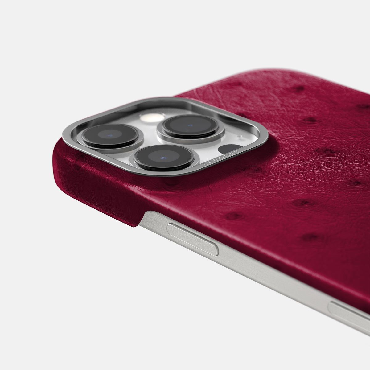 Bordeaux iPhone 16 Pro Classic Case Ostrich with Steel Metal -6 | Bordeaux-Steel