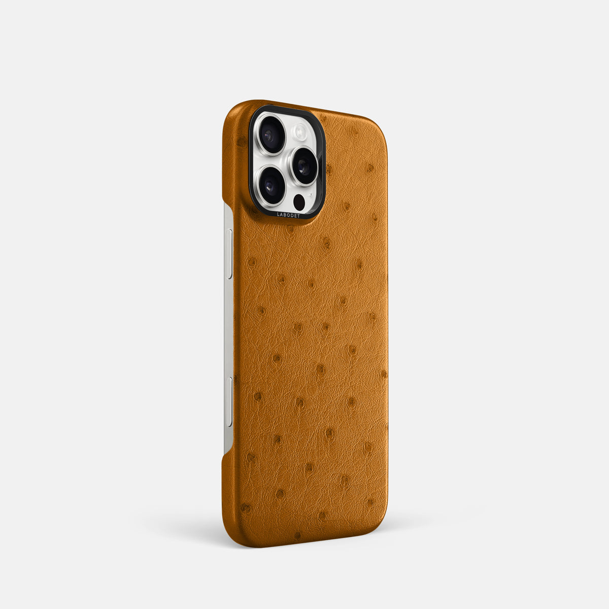 Chestnut iPhone 16 Pro Classic Case Ostrich with Black Metal -2 | Chestnut-Black