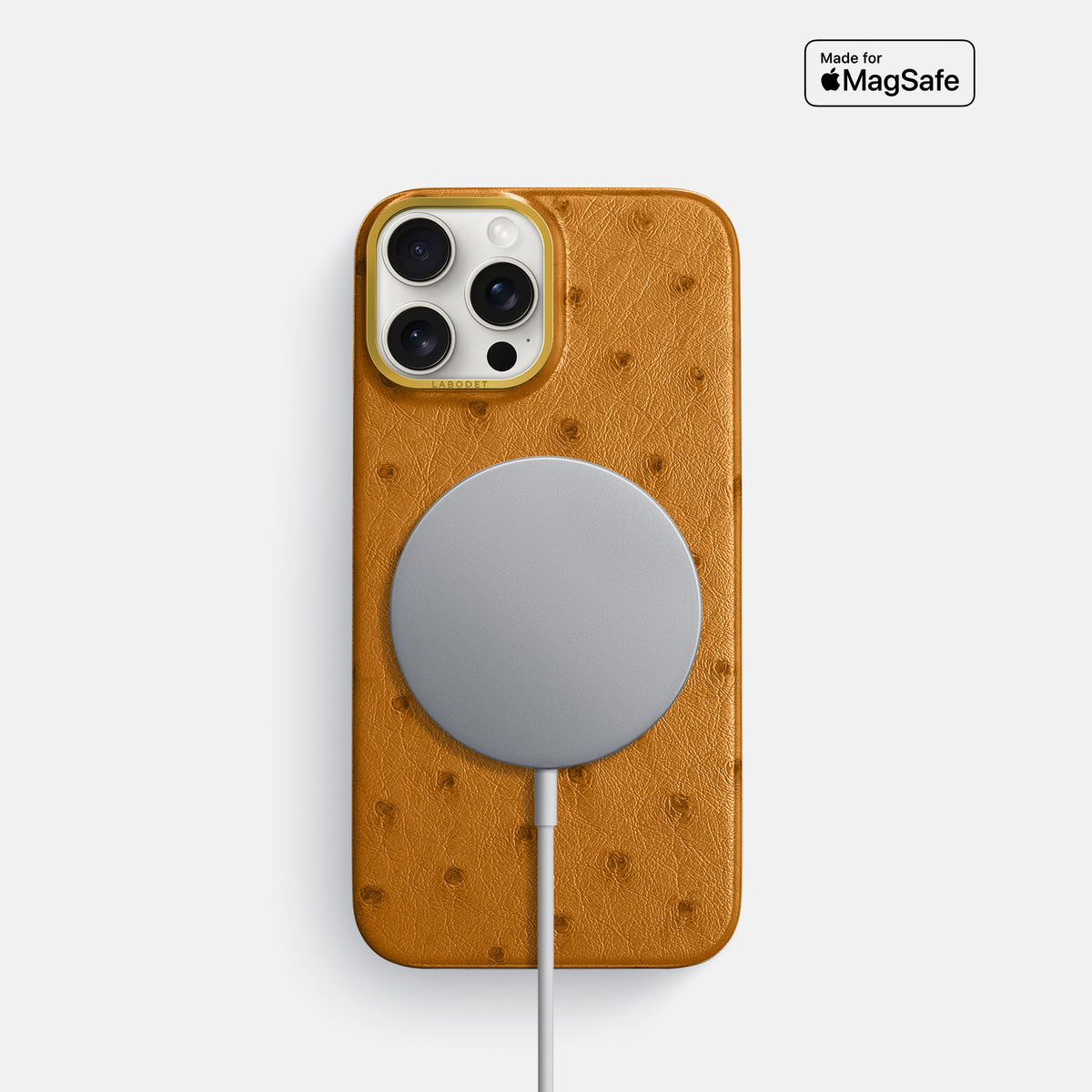 Chestnut iPhone 16 Pro Classic Case Ostrich with Gold Metal -5 | Chestnut-Gold