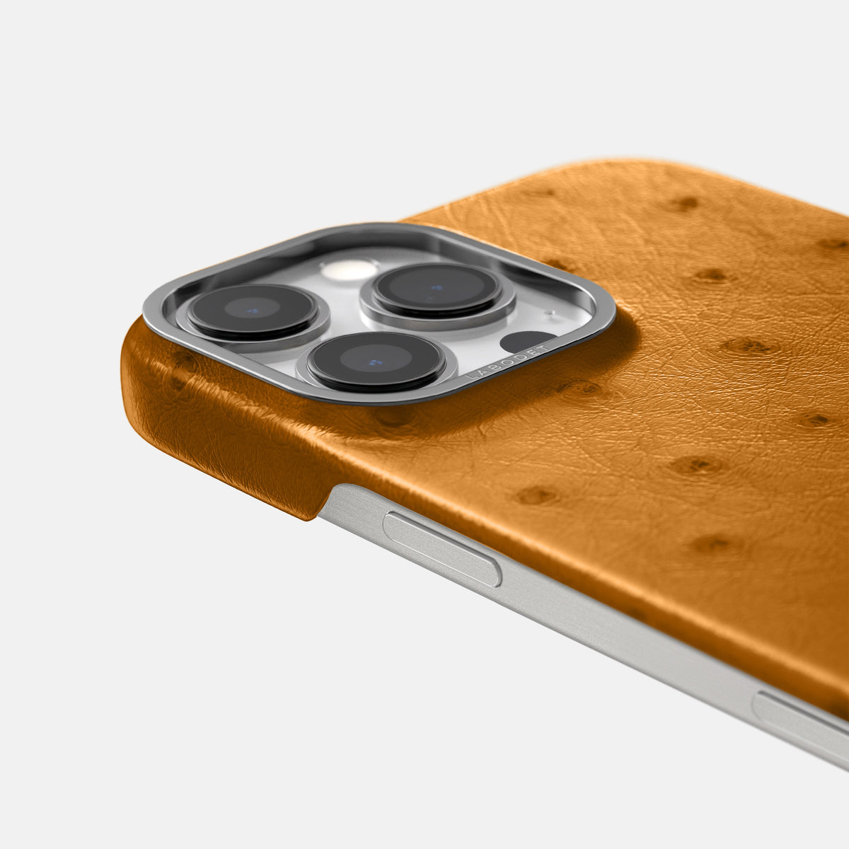 Chestnut iPhone 16 Pro Classic Case Ostrich with Steel Metal -6 | Chestnut-Steel