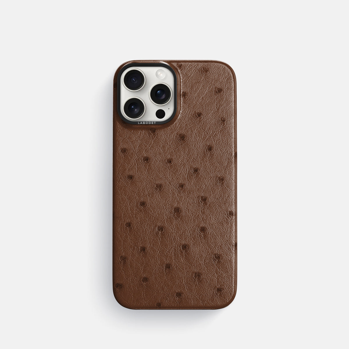 Chocolate iPhone 16 Pro Classic Case Ostrich with Black Metal -1 | Chocolate-Black