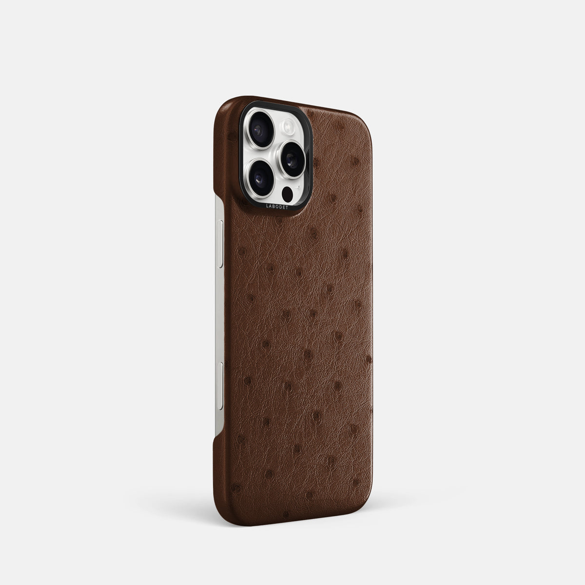 Chocolate iPhone 16 Pro Classic Case Ostrich with Black Metal -2 | Chocolate-Black