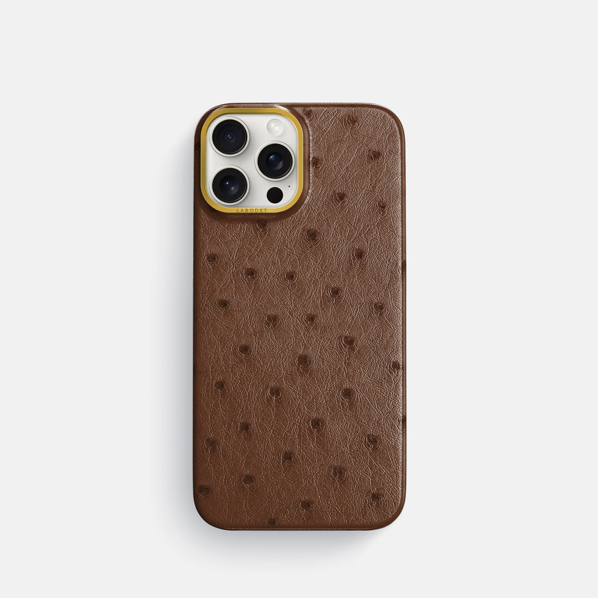 Chocolate iPhone 16 Pro Classic Case Ostrich with Gold Metal -1 | Chocolate-Gold