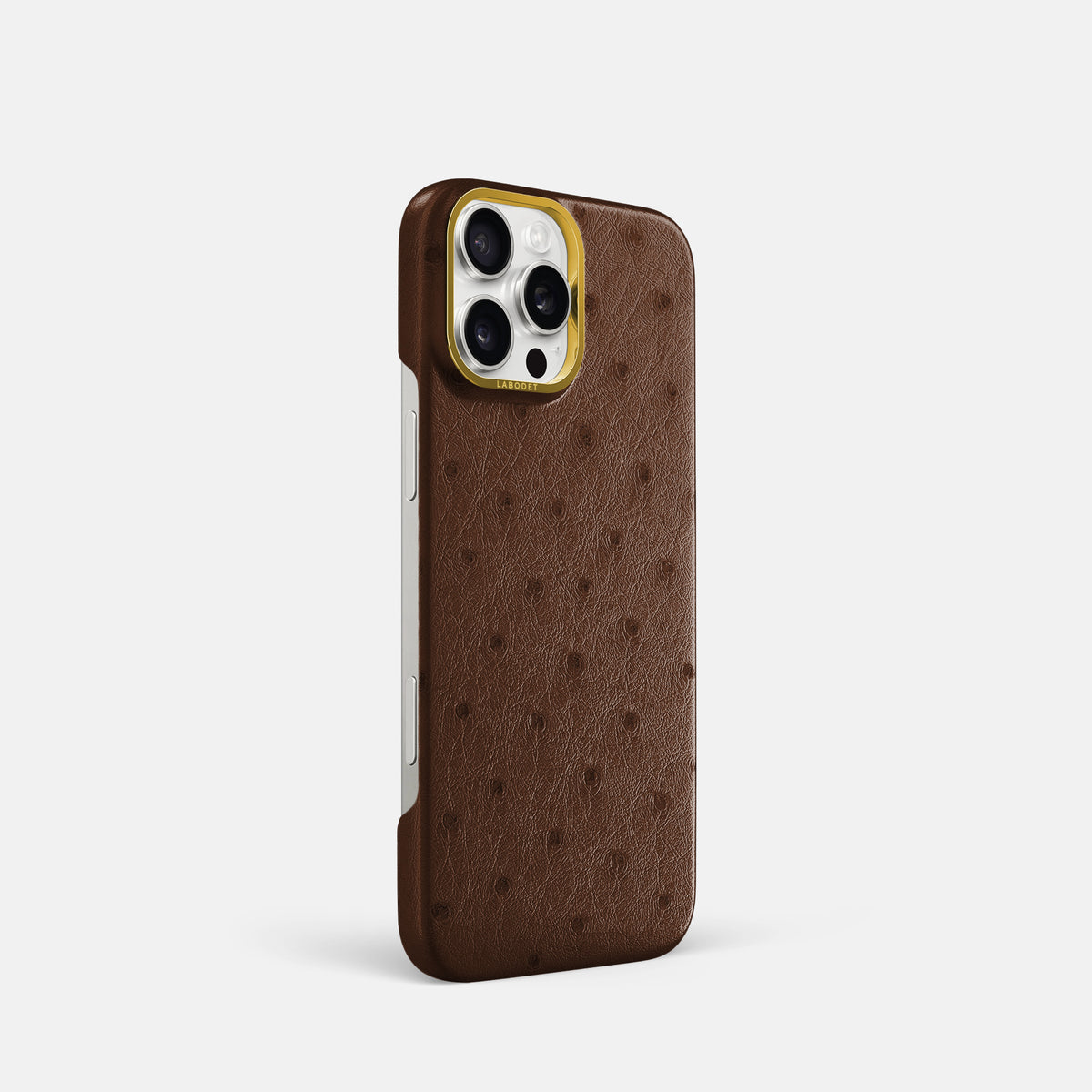 Chocolate iPhone 16 Pro Classic Case Ostrich with Gold Metal -2 | Chocolate-Gold