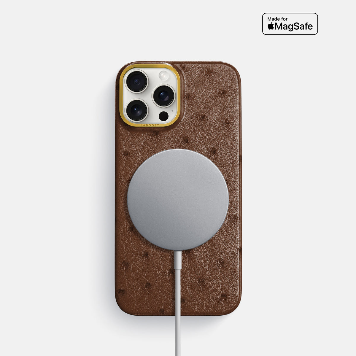 Chocolate iPhone 16 Pro Classic Case Ostrich with Gold Metal -5 | Chocolate-Gold