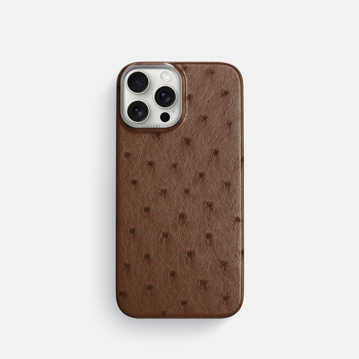 Chocolate iPhone 16 Pro Classic Case Ostrich with Steel Metal -1 | Chocolate-Steel