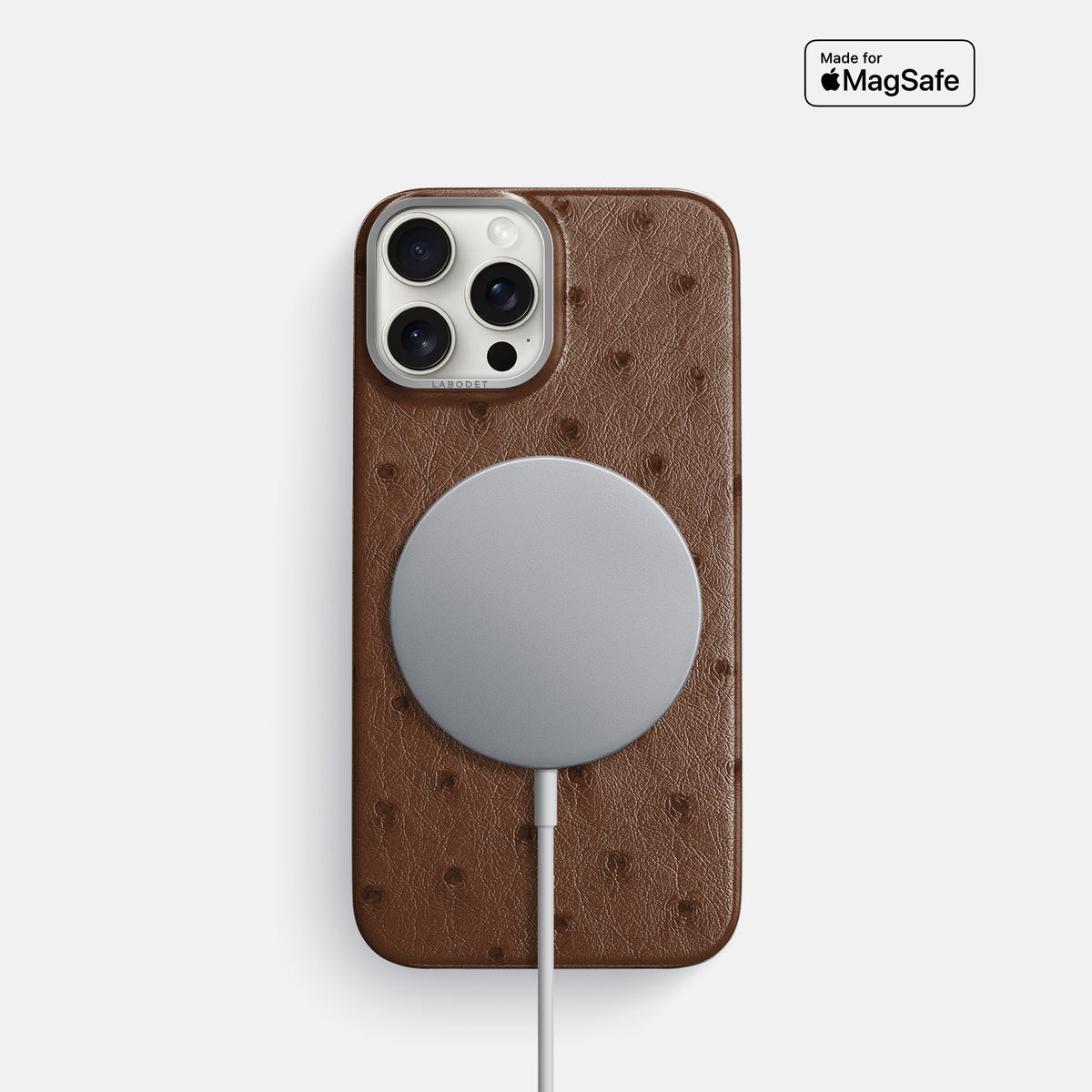 Chocolate iPhone 16 Pro Classic Case Ostrich with Steel Metal -5 | Chocolate-Steel