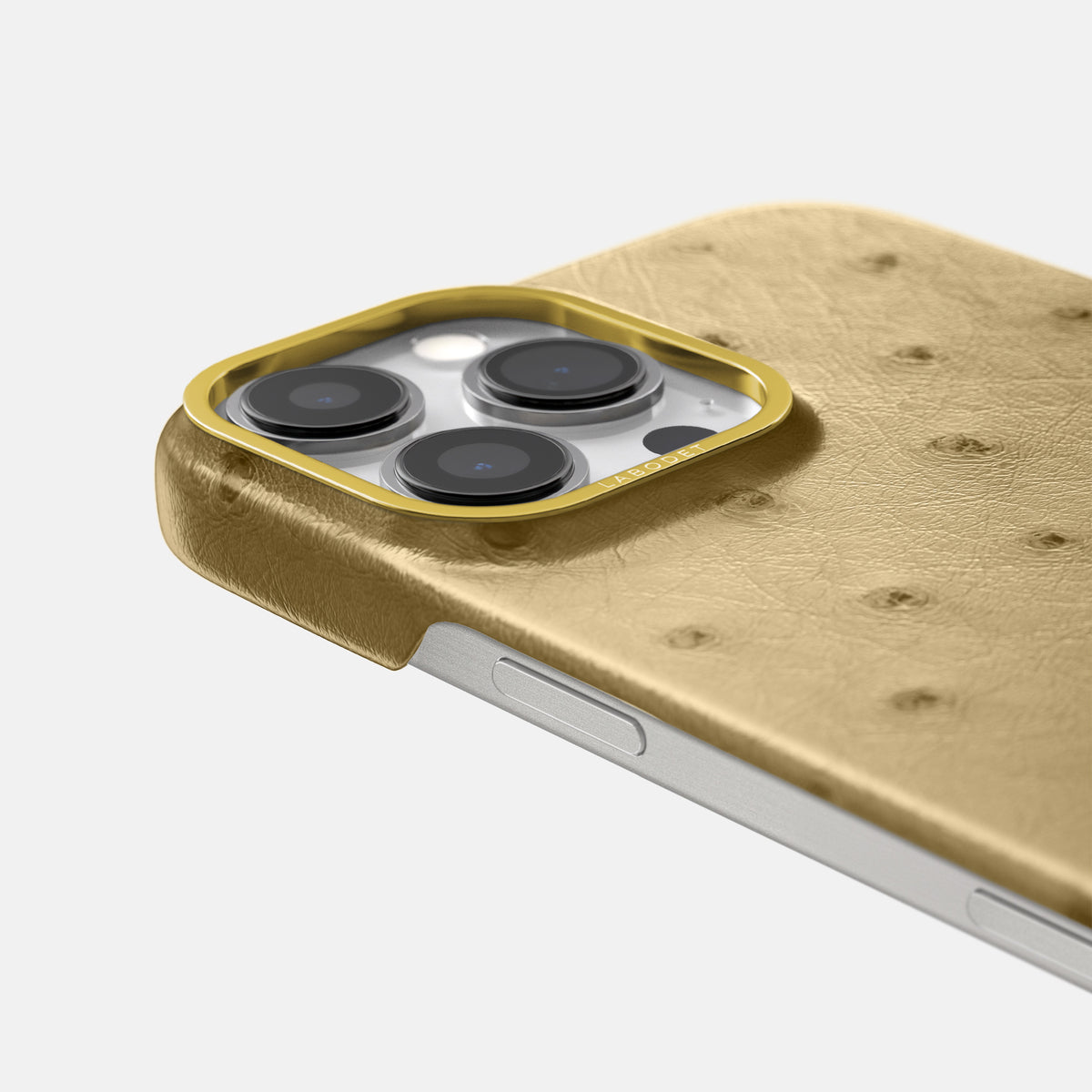 Desert-Sand iPhone 16 Pro Classic Case Ostrich with Gold Metal -6 | Desert-Sand-Gold
