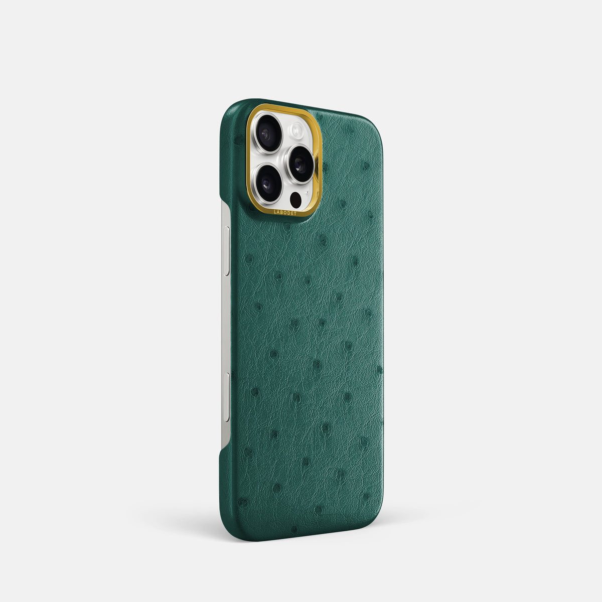 Forest-Green iPhone 16 Pro Classic Case Ostrich with Gold Metal -2 | Forest-Green-Gold