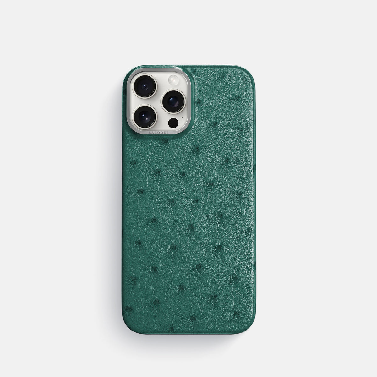 Forest-Green iPhone 16 Pro Classic Case Ostrich with Steel Metal -1 | Forest-Green-Steel