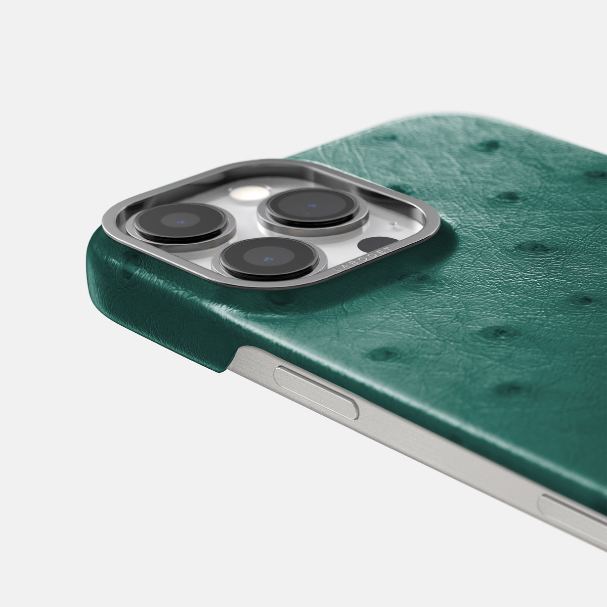 Forest-Green iPhone 16 Pro Classic Case Ostrich with Steel Metal -6 | Forest-Green-Steel