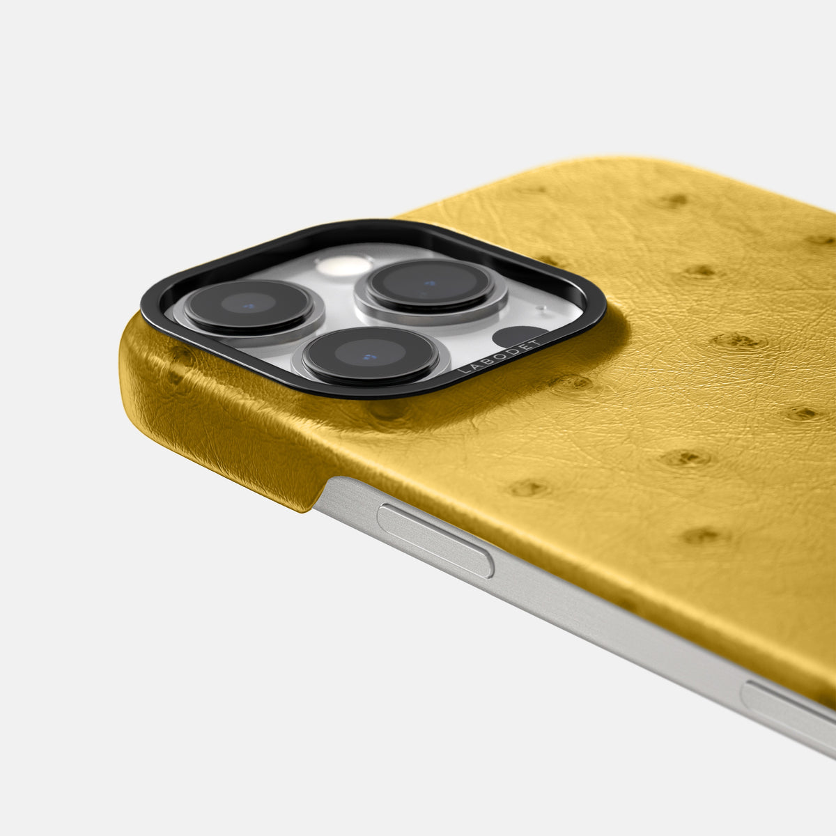 Gold iPhone 16 Pro Classic Case Ostrich with Black Metal -6 | Gold-Black