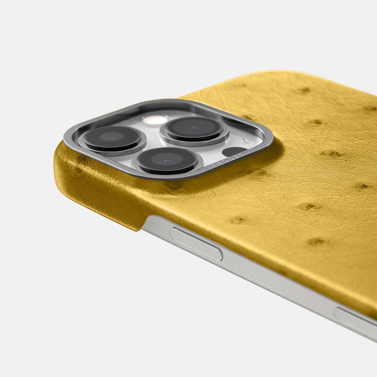 Gold iPhone 16 Pro Classic Case Ostrich with Steel Metal -6 | Gold-Steel