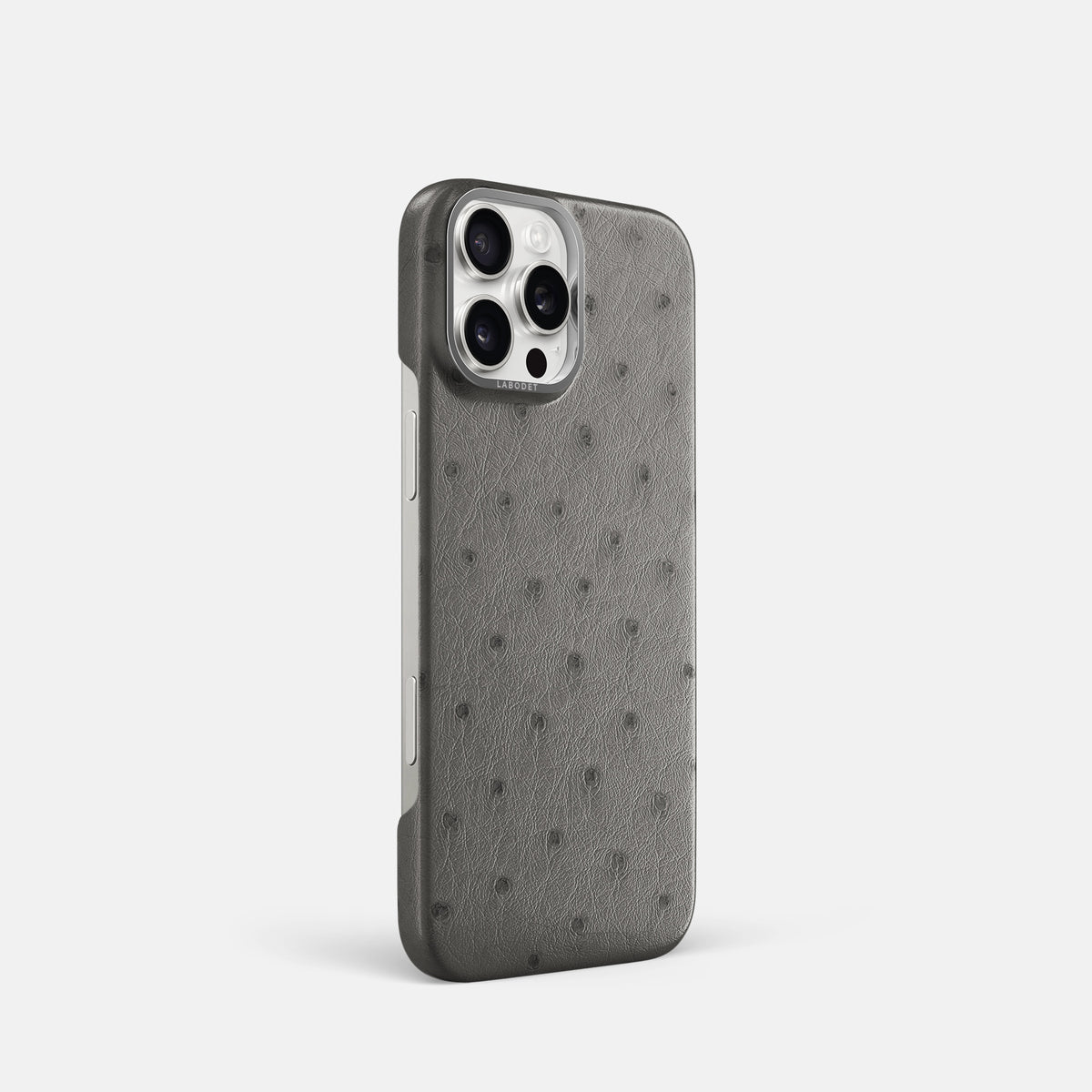 Grey iPhone 16 Pro Classic Case Ostrich with Steel Metal -2 | Grey-Steel