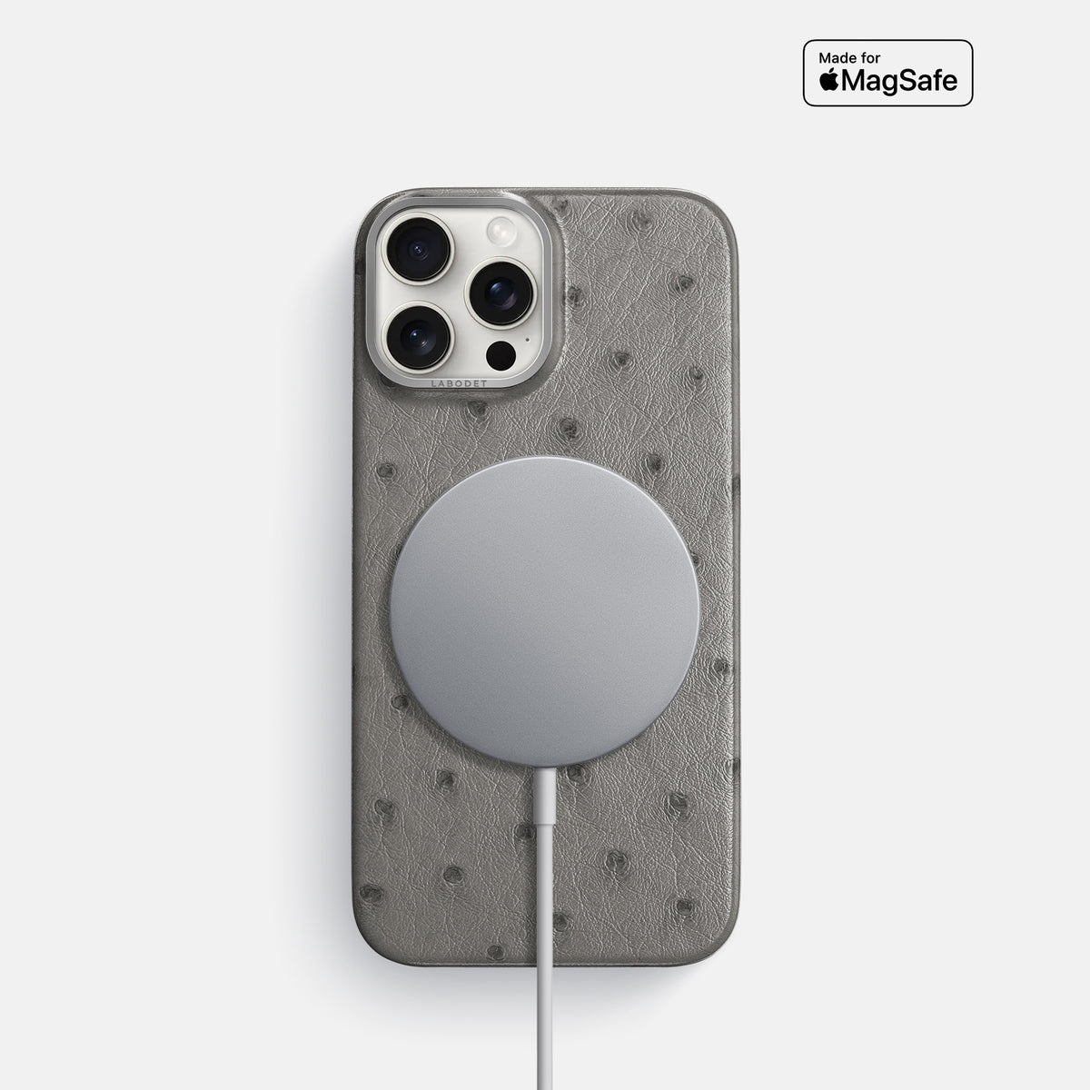 Grey iPhone 16 Pro Classic Case Ostrich with Steel Metal -5 | Grey-Steel