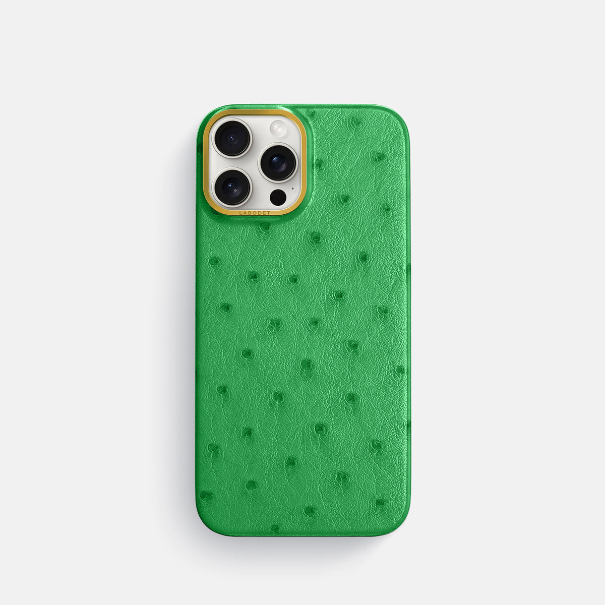 Kentucky Green iPhone 16 Pro Classic Case Ostrich with Gold Metal -1 | Kentucky-Green-Gold