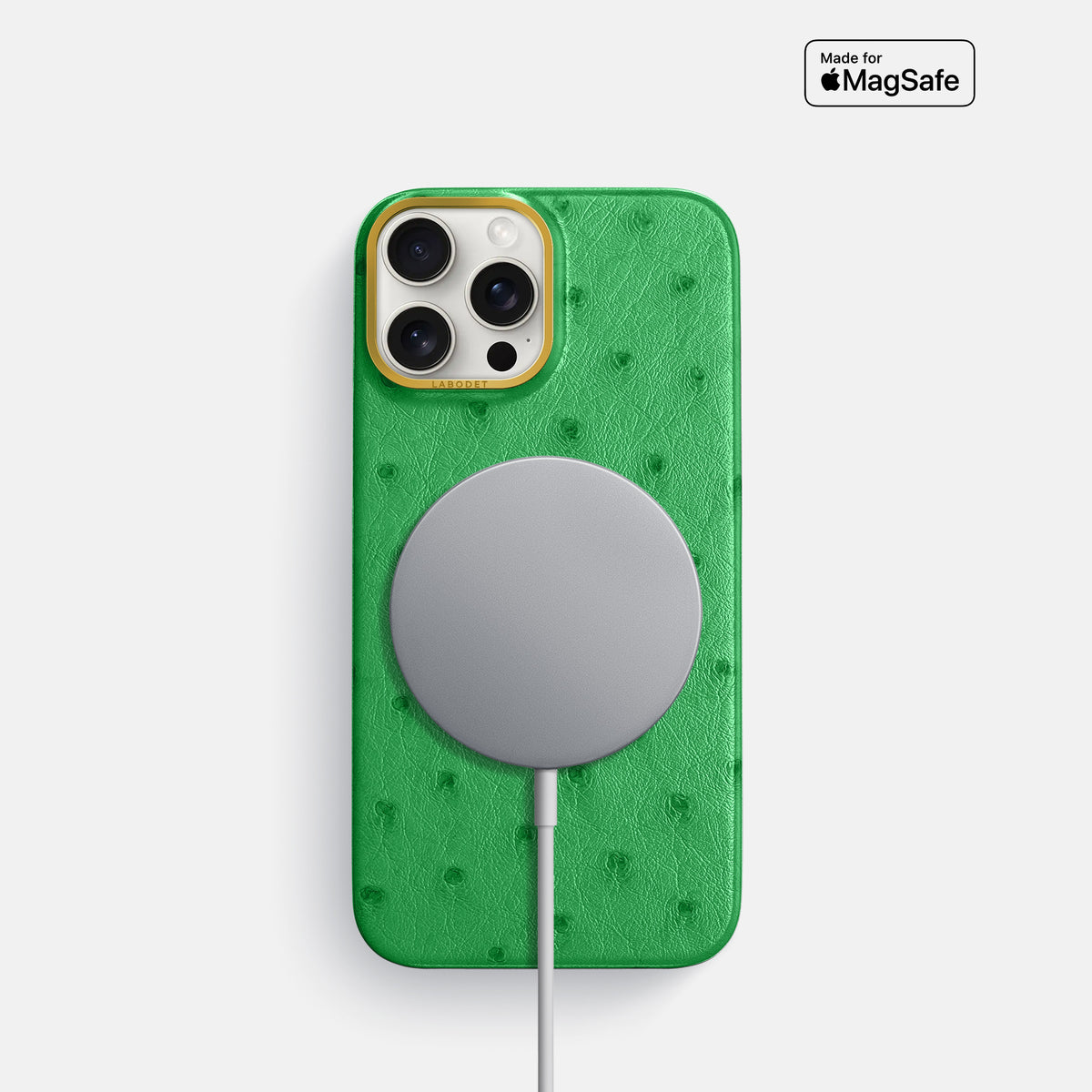Kentucky Green iPhone 16 Pro Classic Case Ostrich with Gold Metal -5 | Kentucky-Green-Gold