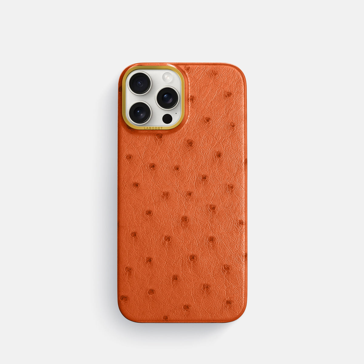 Orange iPhone 16 Pro Classic Case Ostrich with Gold Metal -1 | Orange-Gold