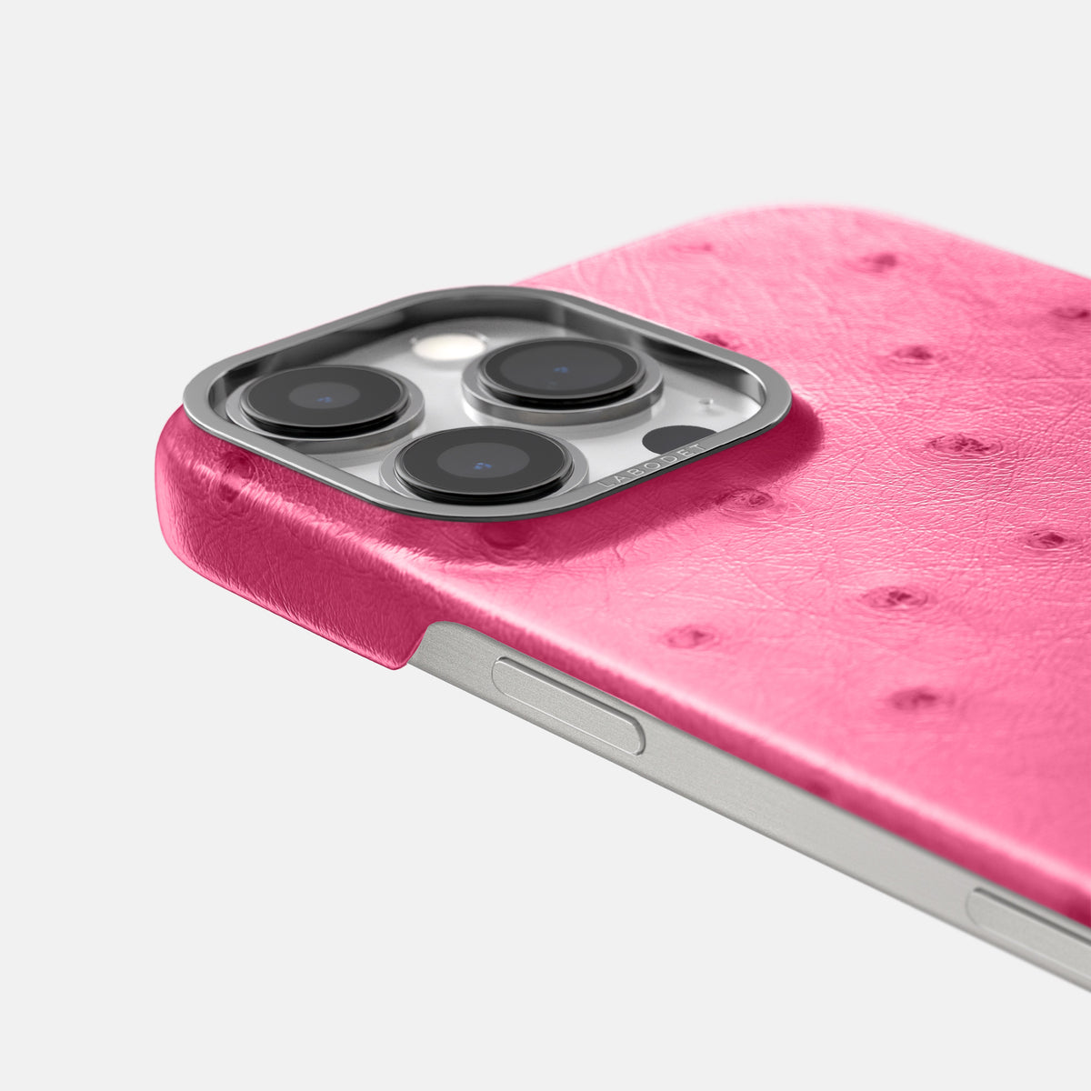 Pink iPhone 16 Pro Classic Case Ostrich with Steel Metal -6 | Pink-Steel