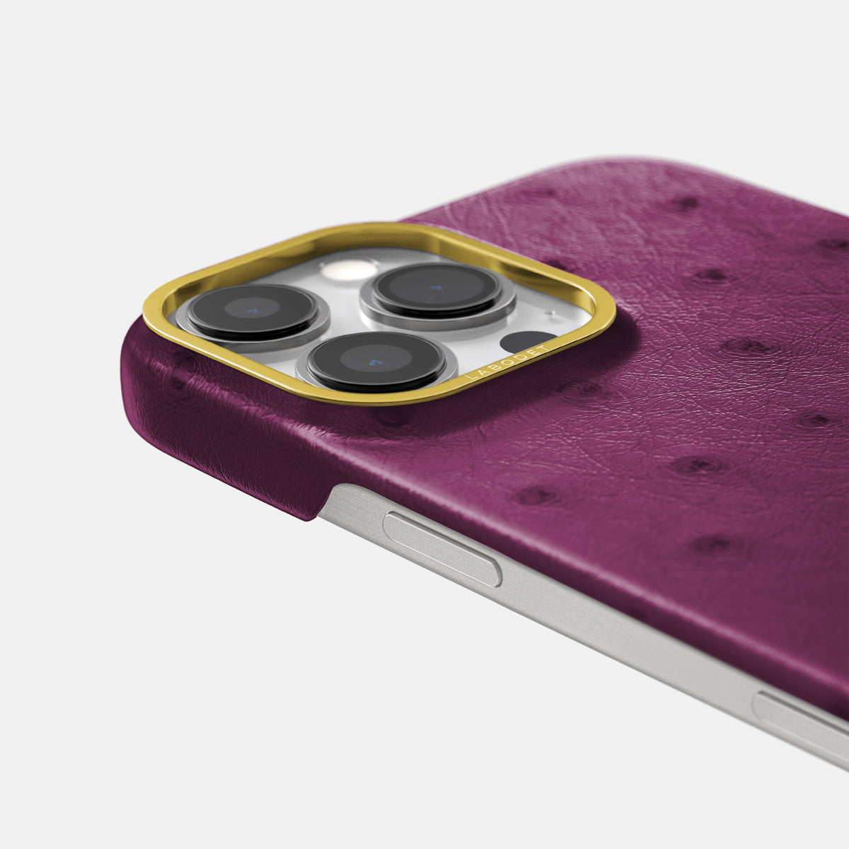 Purple iPhone 16 Pro Classic Case Ostrich with Gold Metal -6 | Purple-Gold