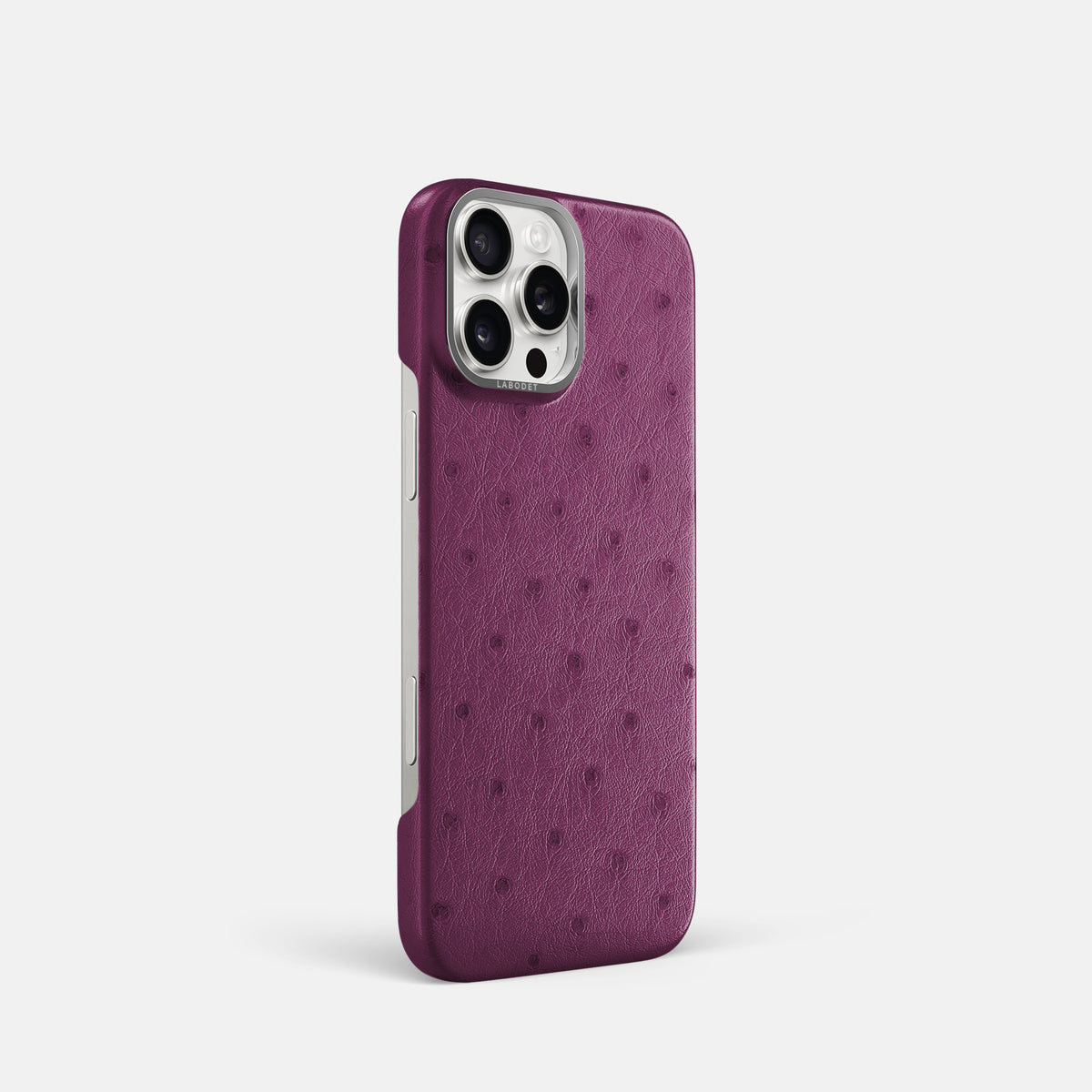 Purple iPhone 16 Pro Classic Case Ostrich with Steel Metal -2 | Purple-Steel