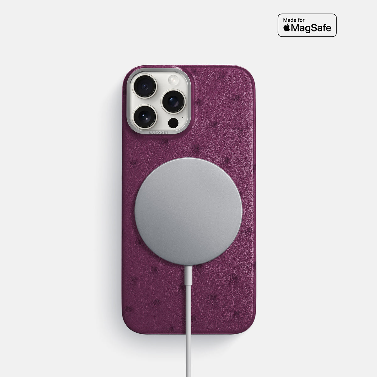 Purple iPhone 16 Pro Classic Case Ostrich with Steel Metal -5 | Purple-Steel