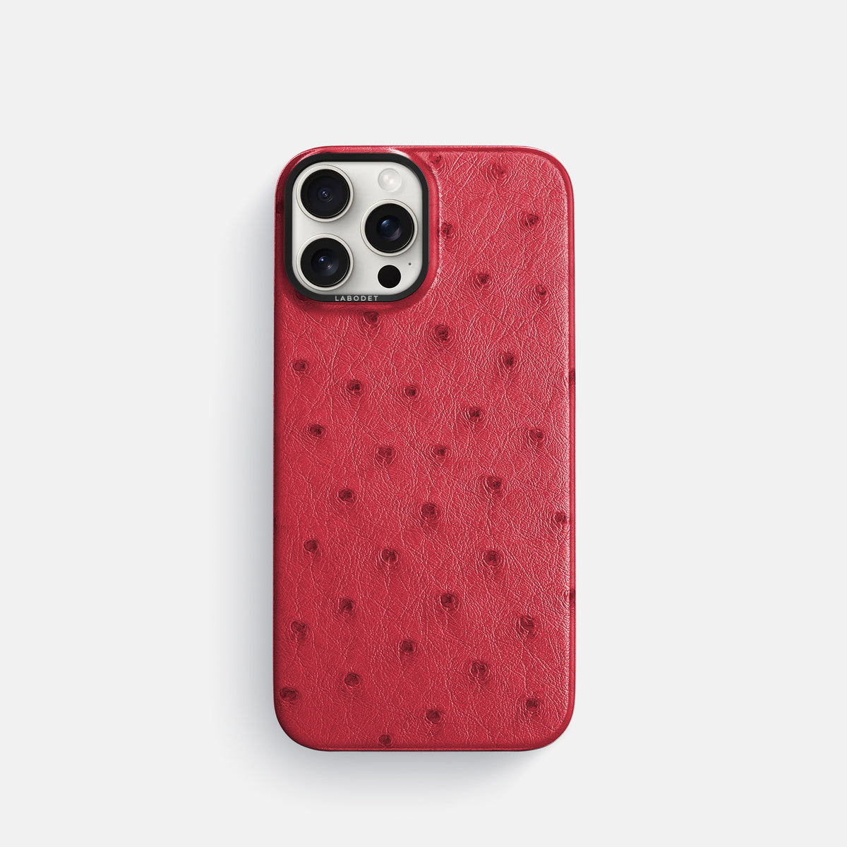 Red iPhone 16 Pro Classic Case Ostrich with Black Metal -1 | Red-Black